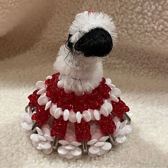 Vintage Handmade Beaded Christmas Safety-pin Dolls Set of 2 Red Green - Picture 10 of 15